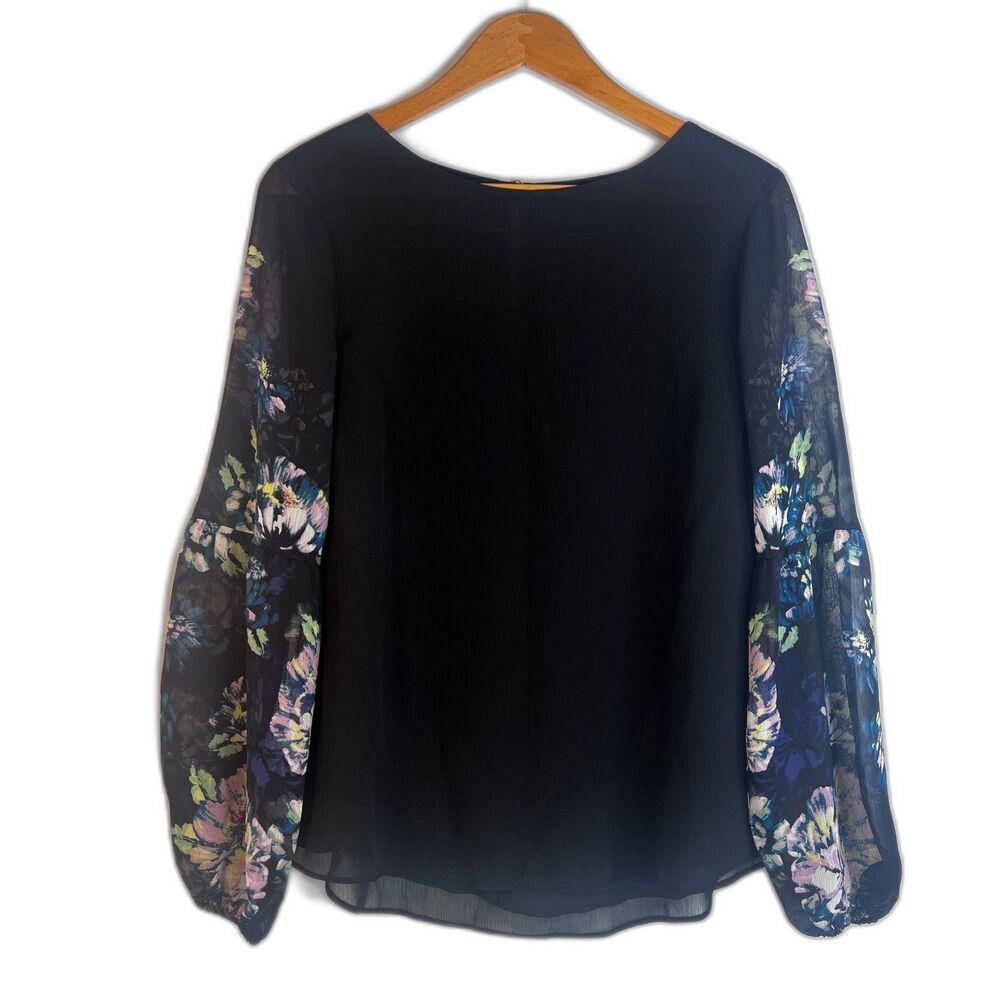 Apt 9 Floral Sheer Sleeve Color Block Boho Cottage Core Whimsical Blouse Size MD